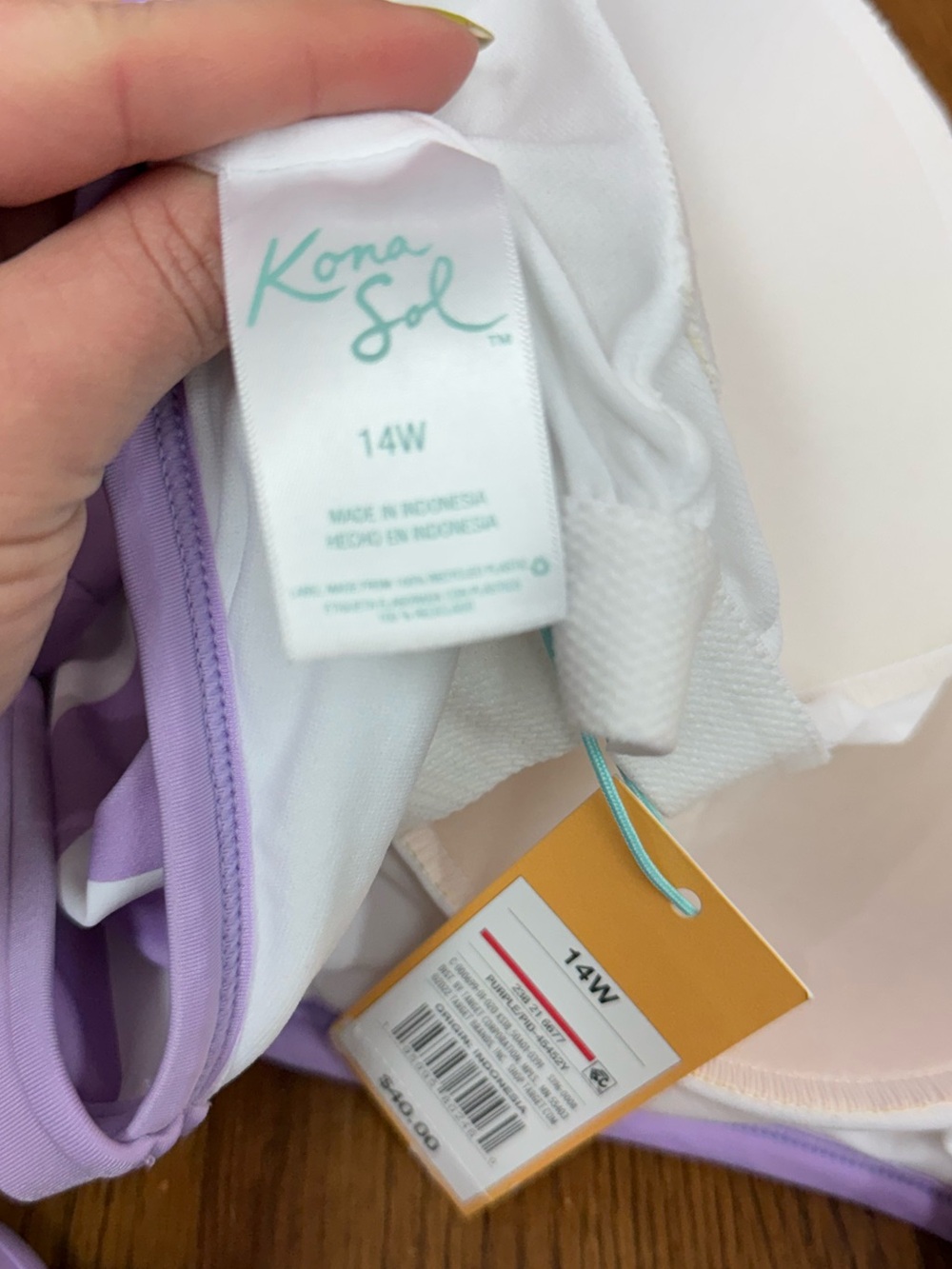 Kona Sol Purple White Stripe One Piece Swimsuit Size 14W NWT - Picture 9 of 14